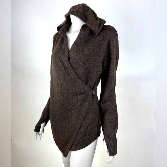 Betabrand Black Sheep Wrap Sweater S/M Brown Wool/Alpaca Blend Hooded Cardigan - Picture 13 of 13